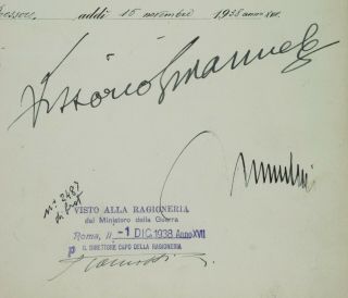 Benito Mussolini & King Victor Emmanuel III signed document (08B) 2