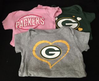 Green Bay Packers Baby Girl Size 3 - 6 Months Bodysuits (3) By Nfl