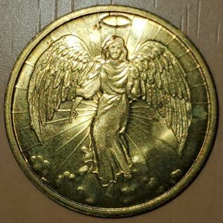 Vintage Christian Gold Colored Religious Angel Wings Halo Coin Medal