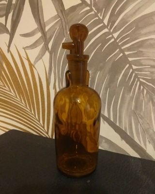 Vintage Amber Glass Chemist/apothecary/medicine Bottle With Stopper.