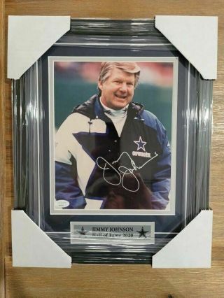 Jimmy Johnson Custom Framed Signed Dallas Cowboys 8x10 Photo Jsa Autograph