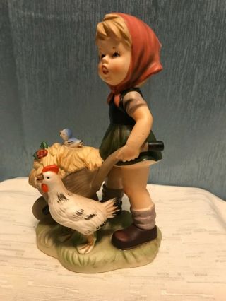 Vintage Figurine Girl With Wheelbarrow Chicken Bird Hand Painted Made In Japan