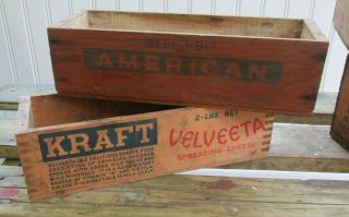 2 Vintage Small 2 Lb.  Wood Cheese Boxes 1 Kraft And 1 Mel - O - Bit American