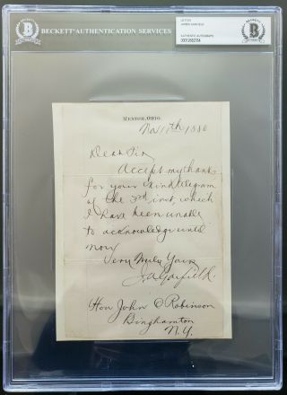 James A.  Garfield President Signed Autograph Als Beckett Bas Authentic