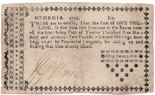 Constitution Signer William Few - Signed 1776 Georgia One Shilling Note (016)