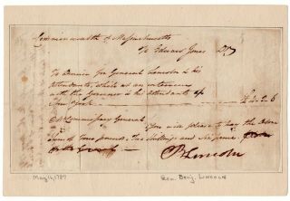 Gen.  Benjamin Lincoln Signed Receipt,  Dines With Ny Gov.  Clinton 1787 (010)