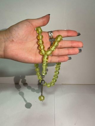 Islamic Prayer Green Faturan Amber Rosary 33 Worry Beads - Misbaha/tasbeeh/subha