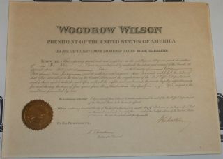 President Woodrow Wilson Signed 1915 Appointment Document PSA/DNA Autograph 6