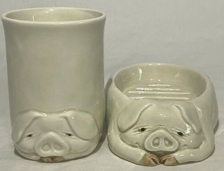 Fitz And Floyd Pig Soap Dish And Toothbrush Holder