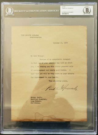Franklin D.  Roosevelt President Signed Autograph Tls Beckett Bas Authentic