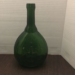 Vintage Jenny Lind Green Fislerville Glass Bottle Roughly 9” Tall