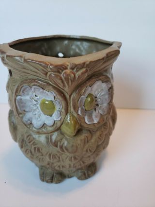 Vintage Owl Hanging Ceramic Planter Retro 1970s Yellow/brown Glaze