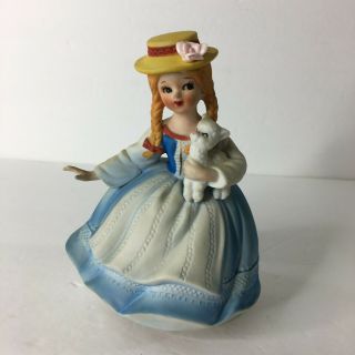 Vintage Sankyo Japan Music Box Porcelain Girl With Lamb 7 "