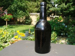Dark Green / Black Glass Early Ale / Beer Bottle Applied Top Kicked Up Bottom