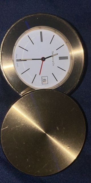 Tiffany & Co Brass Swiss Made Travel Alarm Swivel Clock