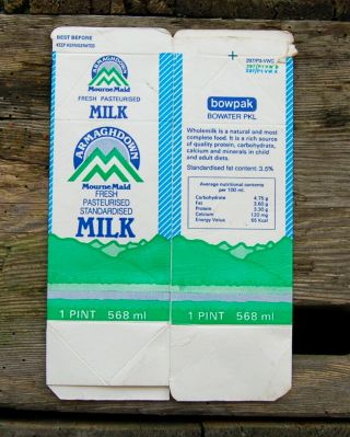 (milk bottle) lovely old carton : Armaghdown (P.  O.  N.  I. ) Newry dairy 2