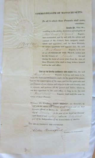 Justice Of The Peace Appointment Signed By Revolutionary War Hero John Brooks