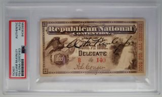 1892 Pre - Pres William Mckinley Signed Ticket Republican National Convention Psa
