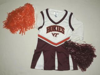Virginia Tech Vt Hokies Cheerleader Dress Uniform Youth Girl Size 24m 2t & Poms