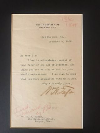 William Taft Signed Letter 2