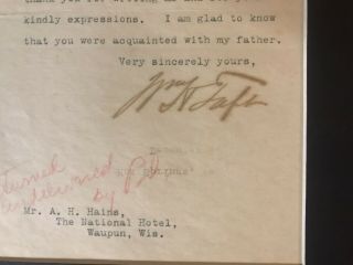 William Taft Signed Letter 3
