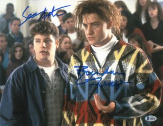 Sean Astin Brendan Fraser " Encino Man " Autograph Signed 11x14 Photo Beckett Bas