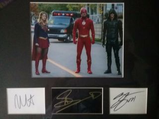 Melissa Benoist Stephen Amell Grant Gustin The Flash Signed Cards