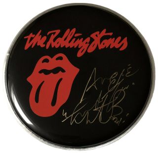 Signed Charlie Watts The Rolling Stones 10 Inch Drum Head Rare Mick Jagger Angie