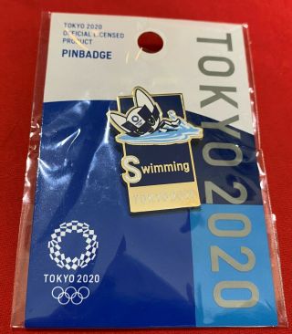 2020 Tokyo Olympic Games Pin Badge - Mascot Miraitowa Sports Pose Swimming