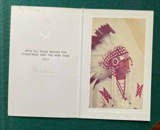 Antique Signed Christmas Card Prince Charles Wales Canada American Indian Chief