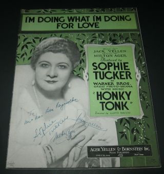 1929 Sheet Music Signed Autographed By Sophie Tucker,  Jack Yellen & Milton Ager