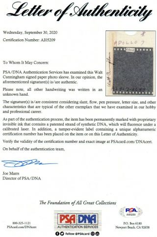 Walt Cunningham signed NASA Apollo 7 Film Negative PSA/DNA 6