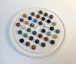Solitaire Marble Game,  Wood Board Game With Mineral & Metal Marbles 16mm