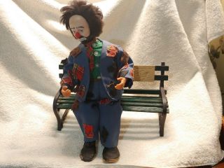 Vintage Emmett Kelly Jr Hobo Clown Figurine Musical Doll On Bench - Estate Find