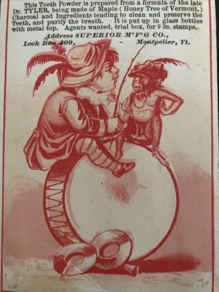1880s Superior Tooth Powder Medicine Advertising Card Montpelier Vermont