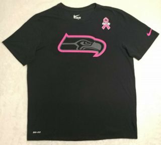 Nike Tee Seattle Seahawks Pink Ribbon Dri Fit T Shirt Athletic Cut Size Xl Euc.
