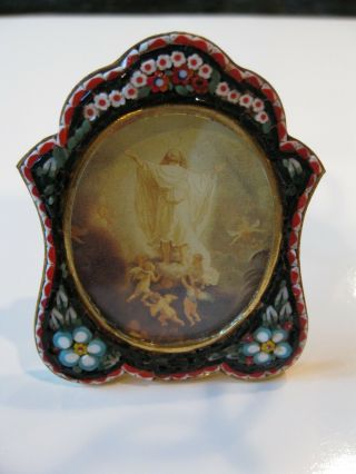 Vintage Micro Mosaic Miniature Picture Frame W/ Easel Back - 2.  75”h