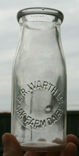 1920s 1/2pt Milk Bottle Warth Oak Farm Dairy Mansfield Ideal Flower Vase