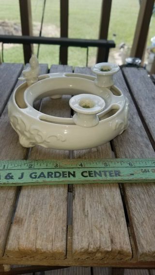 Vintage Goebel Porcelain Pansy Ring Flower Frog 2 Moveable Candle Holders & Bird