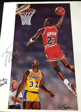 Rare,  Michael Jordan 1980’s Signed Autographed Art Print Dean Smith Auto Bulls