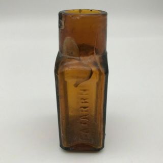 1890s ELY ' S CREAM BALM YORK HAY FEVER CATARRH Brown Tooled Medicine Bottle 3