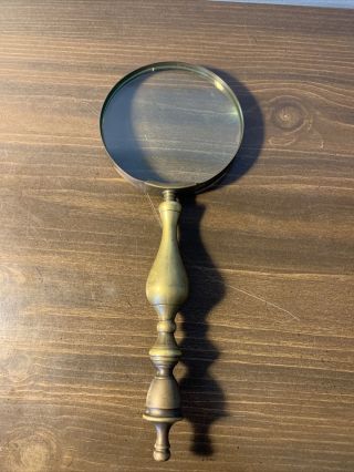 Large Antique Vintage 4 1/2” Brass Handle Magnifying Glass