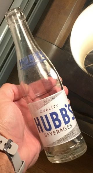 Old Hubb’s Soda Bottle Acl Painted Label Advertising Elmira Ny 1950s