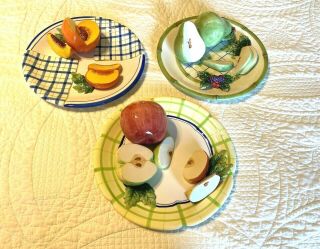 3 Vintage Bella Casa By Ganz 3d Wall Hangings Apple - Peach - Pear Plates