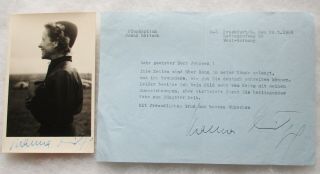 German Test Pilot Flugkapitan Hanna Reitsch Autographed Photo & Signed Letter