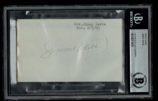 Governor Jimmie Davis Signed Autograph 3x5 Cut Wrote You Are My Sunshine Bas