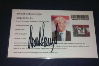 Rare Signed President Donald Trump 2016 Sarasota Fl Autographed Ticket Maga
