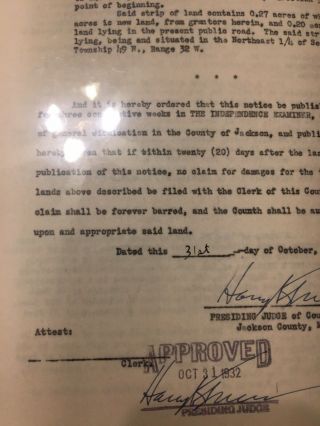 Harry Truman President signed (2X) Court Order 10/31/1932 2