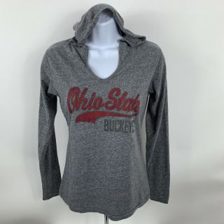 Ohio State Buckeyes J.  America Hooded T Shirt Women’s Small Long Sleeve Gray