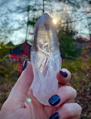 Lemurian Seed Clear Quartz Crystal Point W/ Record Keepers - 246g - From Brazil